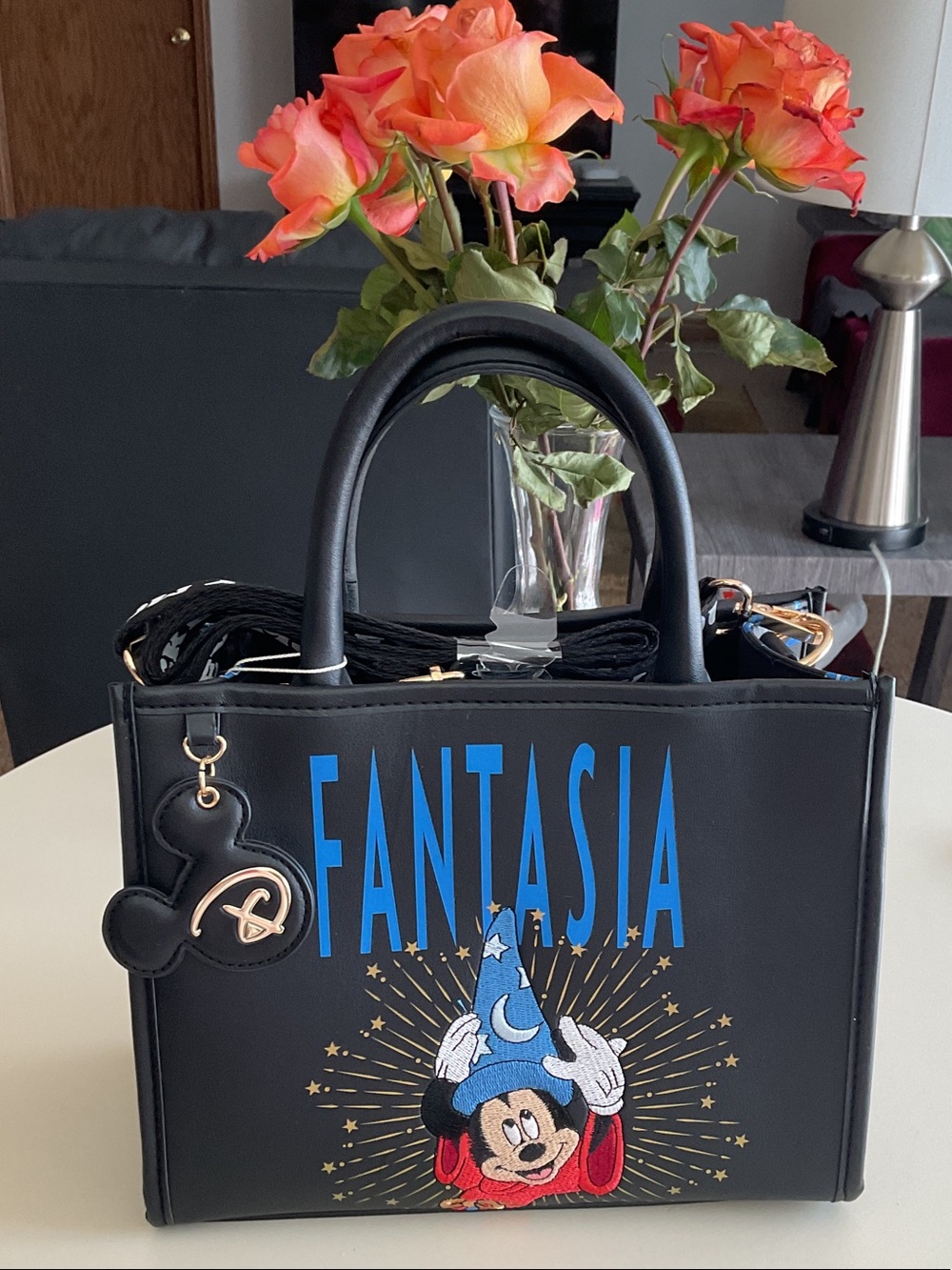 Disney Fantasia Black Bag with Bright Blue Logo and Gold Accents